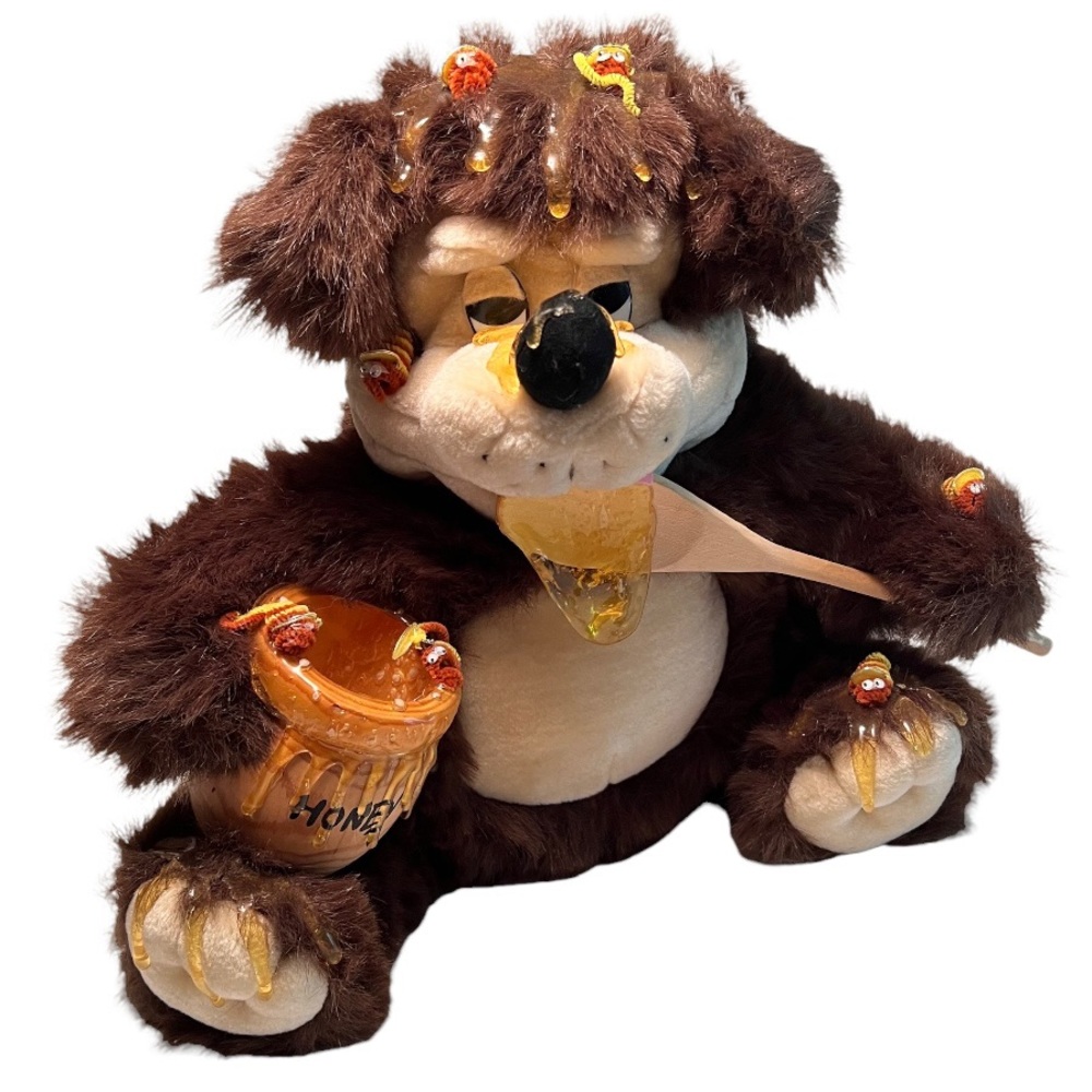 ORZEK Vintage 1995 Collectible Gomer Brown Bear with Honey Pot and Bees